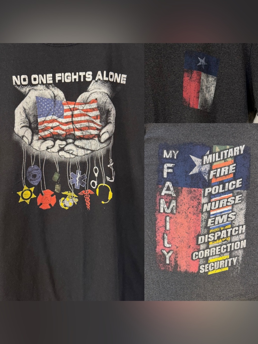 2pc First Responder Family Graphic T-Shirt Lot L Police Fire EMS Military